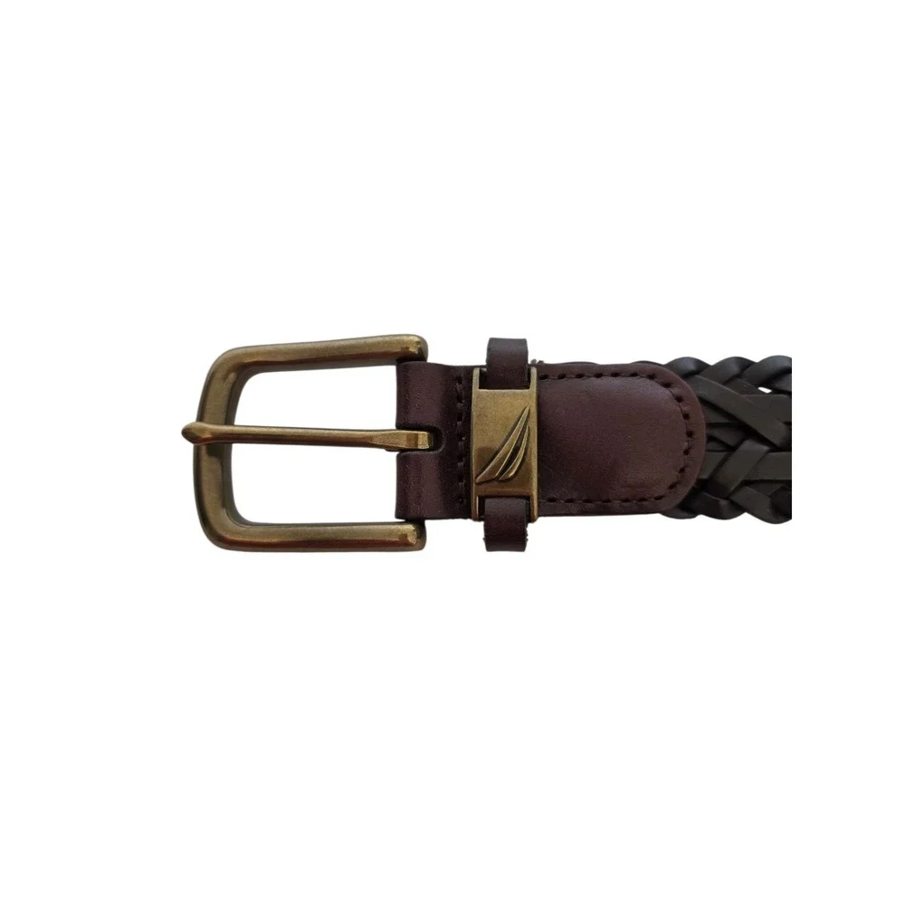 Nautica Braided Belt Brown Leather Mens 38 Bronze Buckle NWOT